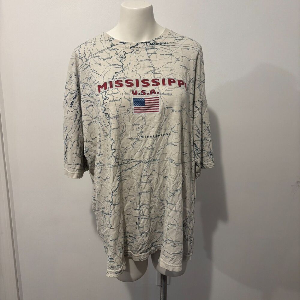 Vintage Single Stitch Tee Jays size XL Allover Map Print Mississippi Tee Shirt